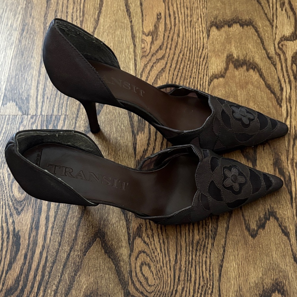 NY Transit Elegant Brown See Through Floral Women's Heels size 7 - Picture 3 of 7